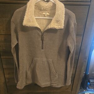 Kori Tan Zip Up Sweater with Thermal Knit